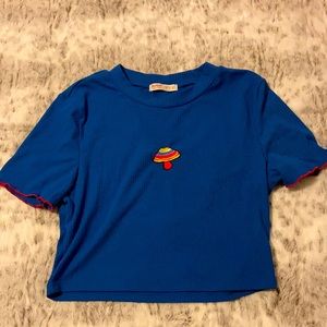 🍄 Mushroom embroidery ribbed crop top 🍄